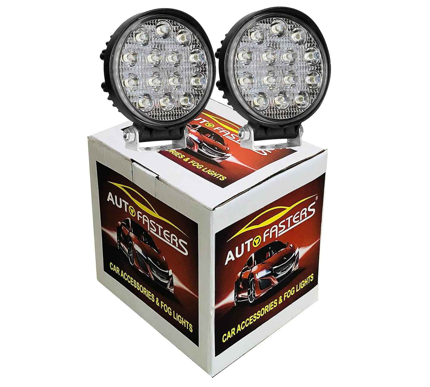 Autofasters 14 Led Round Fog Light Waterproof Off Road Driving Lamp for Car and Motorcycle-2Pcs, Black