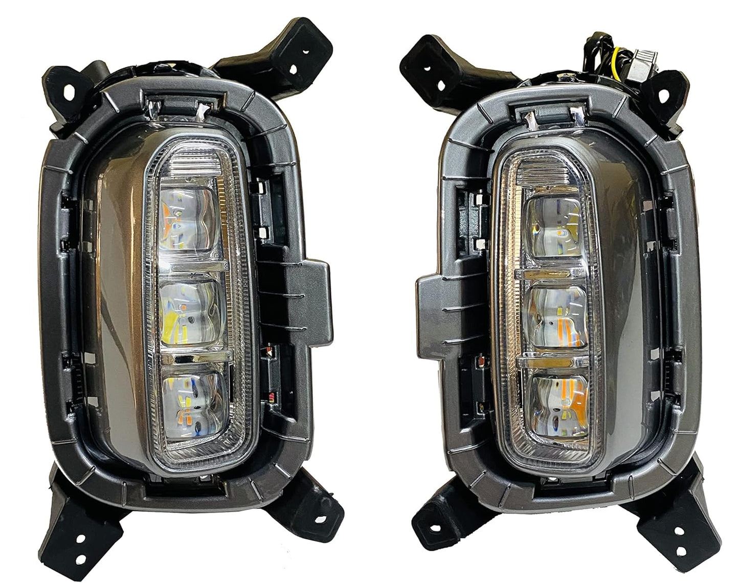 AUTOFASTERS Fog Light 3 Led Ice Cube DRL for Kia Seltos, With Matrix Running Turn Indicator Light (Yellow, White)